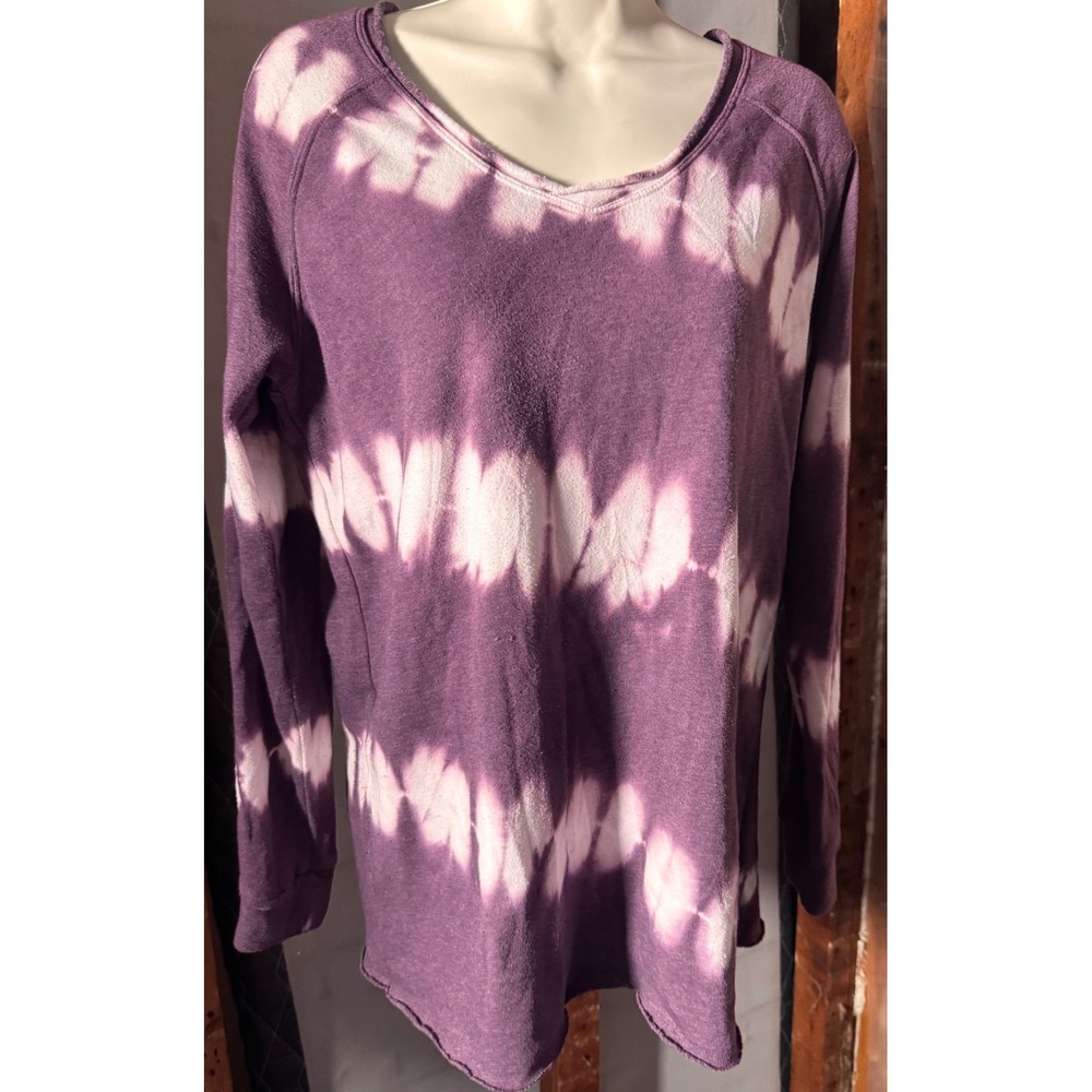 Te Verde Purple Tie Dye French Terry V-Neck Sweatshirt Long Sleeve Medium